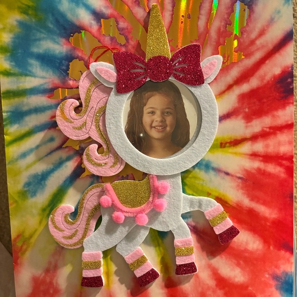 New Set of 4 photo Christmas Ornaments - unicorn, teddy bear, fairy, dinosaur - Picture 1 of 4